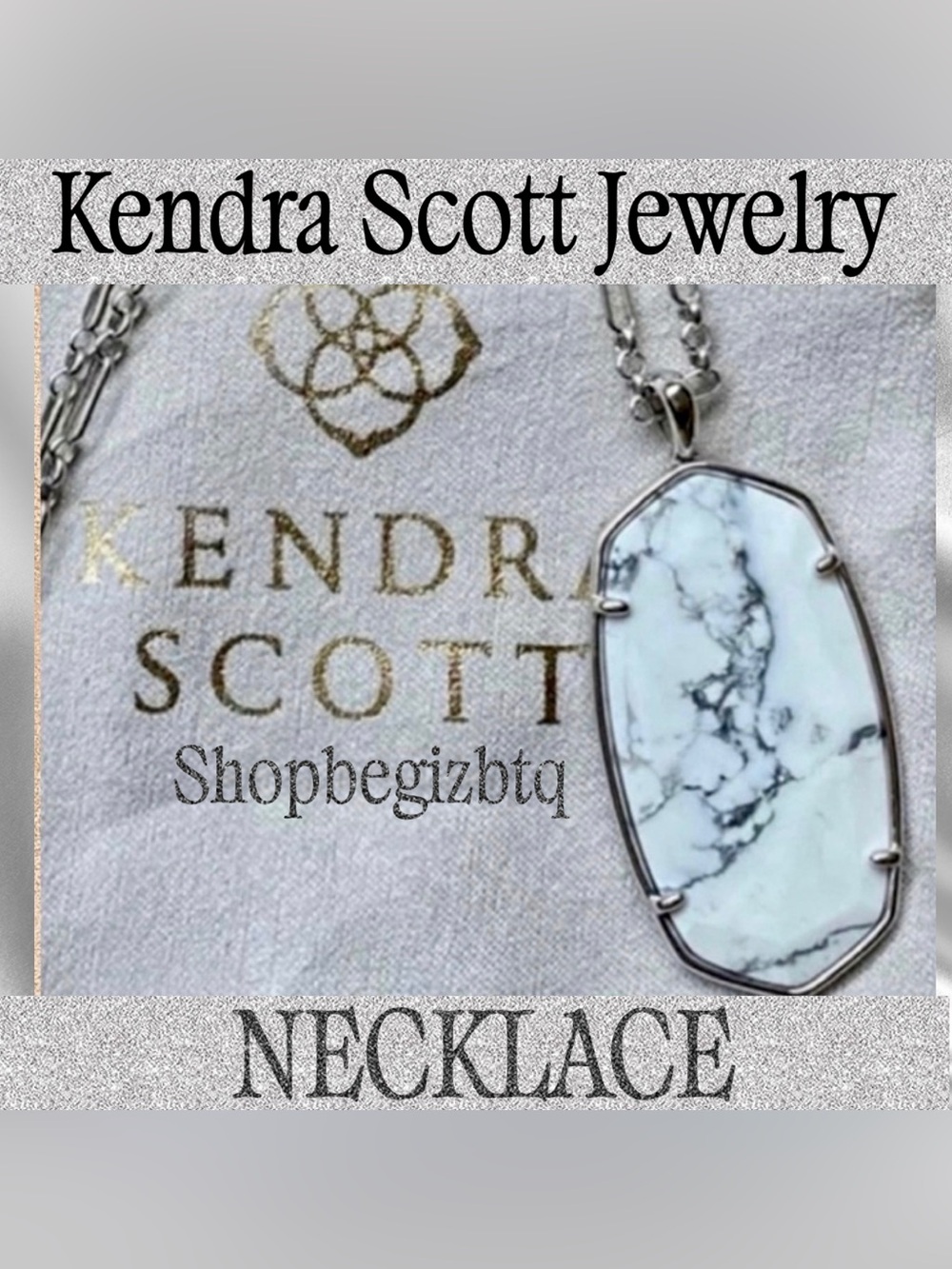 Kendra Scott Authentic Faceted Reid Silver Long Pendant Necklace White Howlite